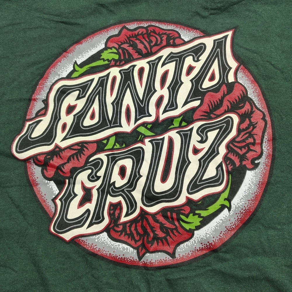 Santa Cruz Mens Skateboarding Surf Punk roses Tee Double Side size L green